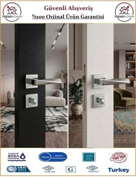 Trendhomm Prizma Rozetli İç Oda Kapı Kolu - Parlak Nikel - Wc Banyo