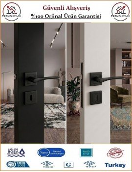 Trendhomm Bravo Rozetli İç Oda Kapı Kolu - Mat Siyah - Oda
