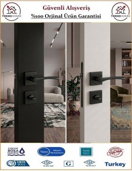 Trendhomm Bravo Rozetli İç Oda Kapı Kolu - Mat Siyah - Wc Banyo