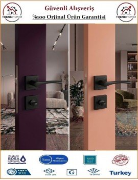 Trendhomm Bravo Rozetli İç Oda Kapı Kolu - Mat Siyah - Wc Banyo